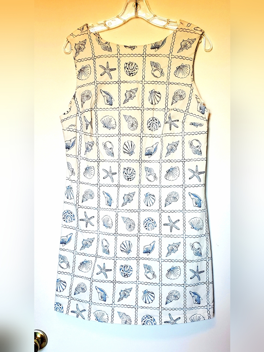 H&M Seashell Sleeveless Beach Summer Open Back Cotton Sheath Dress NWT LARGE - Picture 3 of 7